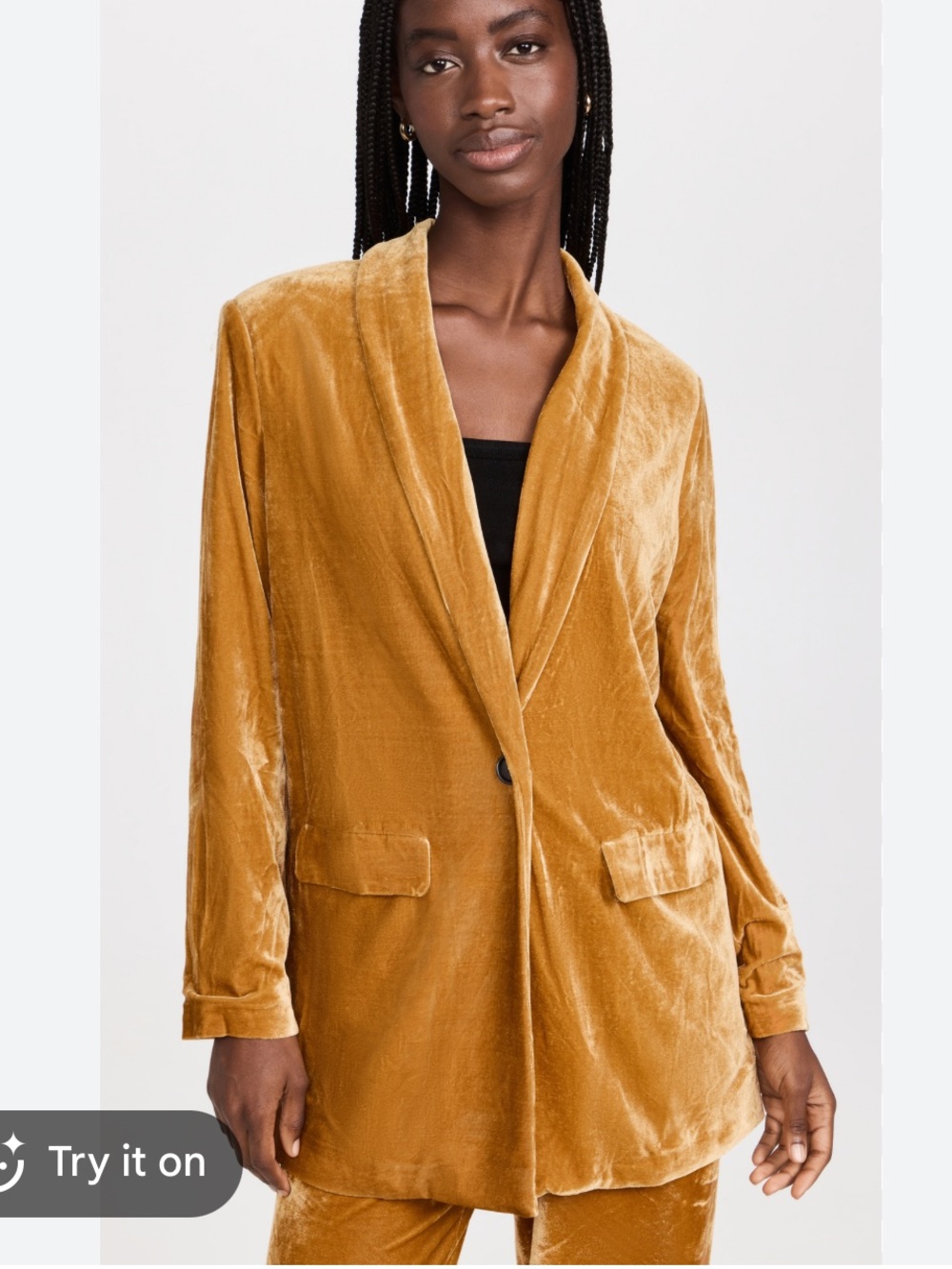 Endless Rose Velvet Notch Lapel Blazer Jacket in Golden Amber, size medium